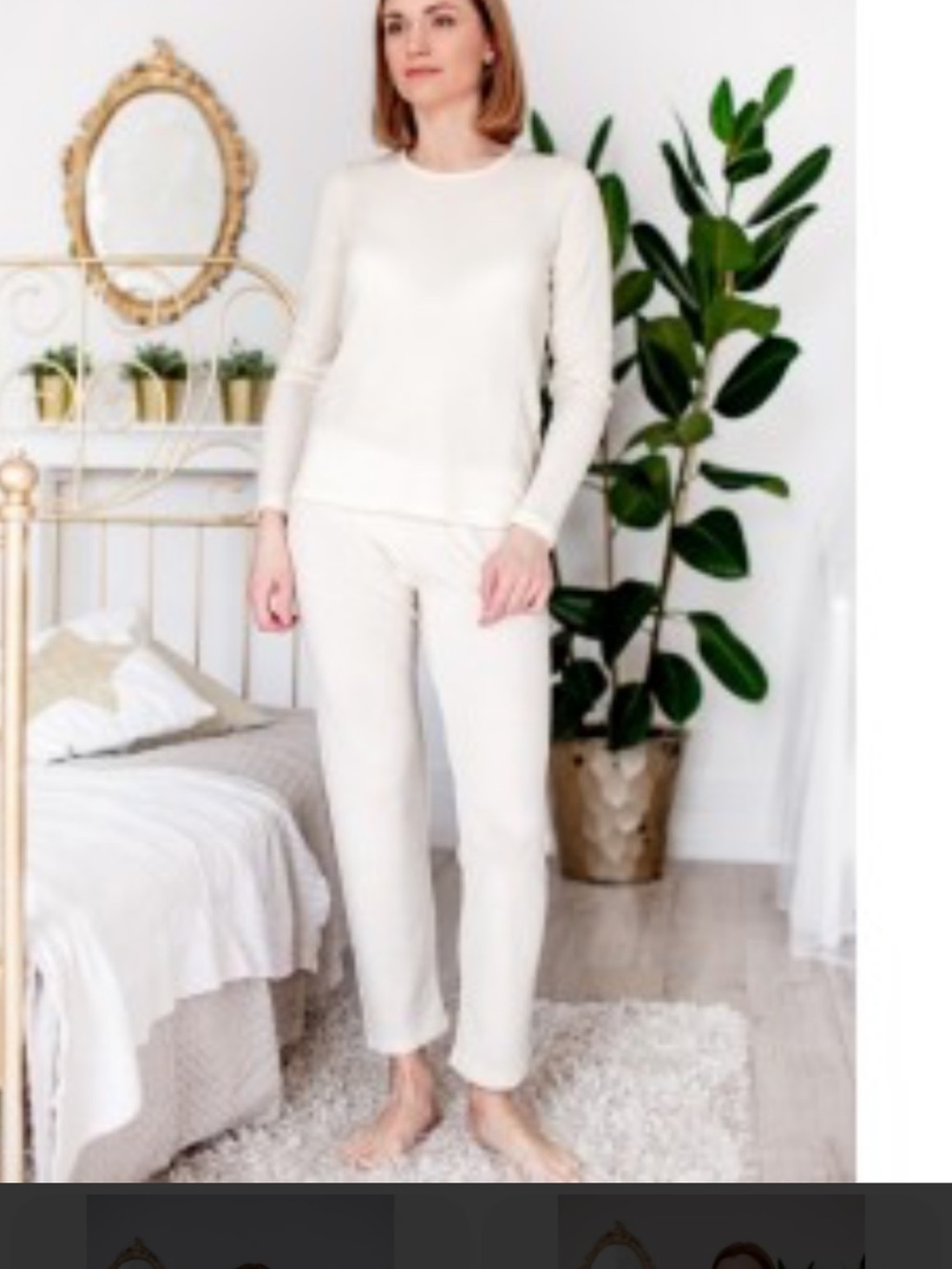 NWT Green Rose 100% Merino Wool Natural Long-Sleeve Top & Legging Set
